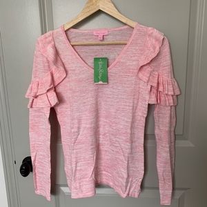 NWT Lilly Pulitzer Pink Ruffle Shoulder Sweater